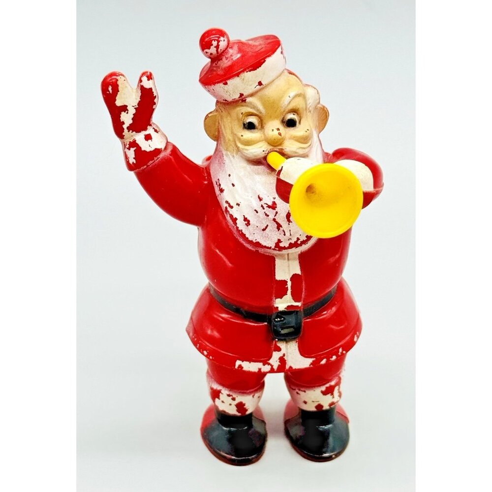 Vintage Rosen Rosbro Santa Yellow Horn Christmas Candy Container Mid Century